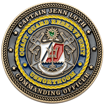Coast Guard Reserve Unit challenge coin for Commanding Officer Captain Jenn Loth featuring USNORTHCOM insignia and anchors.