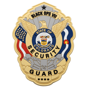 PVC patch featuring a shield design with an eagle, Colorado state seal, and American flag elements for Black Ops VII Security Guard.