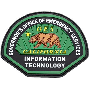 PVC patch for California Governor's Office of Emergency Services Information Technology featuring a grizzly bear, star, and OES logo.